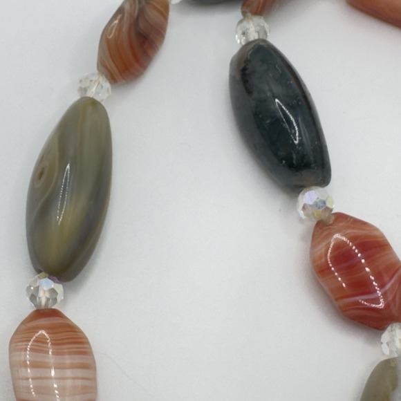 Vintage Czech Necklace Mixed Agates Semi Presious Gemstones 20" Box Clasp Begger - Picture 10 of 16